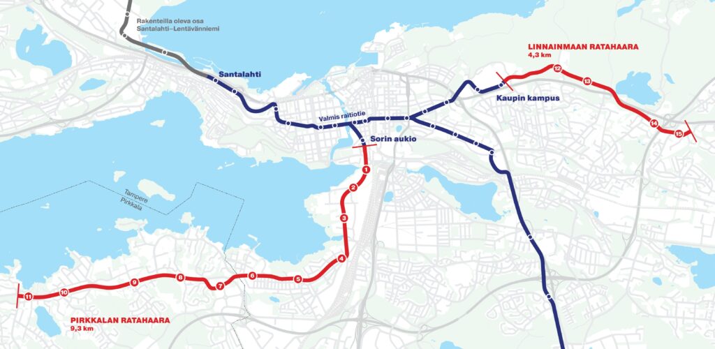 Karttakuva pysäkkien sijainneista.